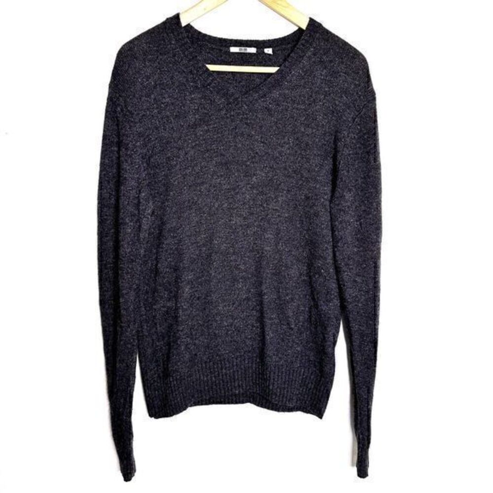 Uniqlo‎ Unisex Grey V Neck Wool Nylon Pullover Sweater Size M